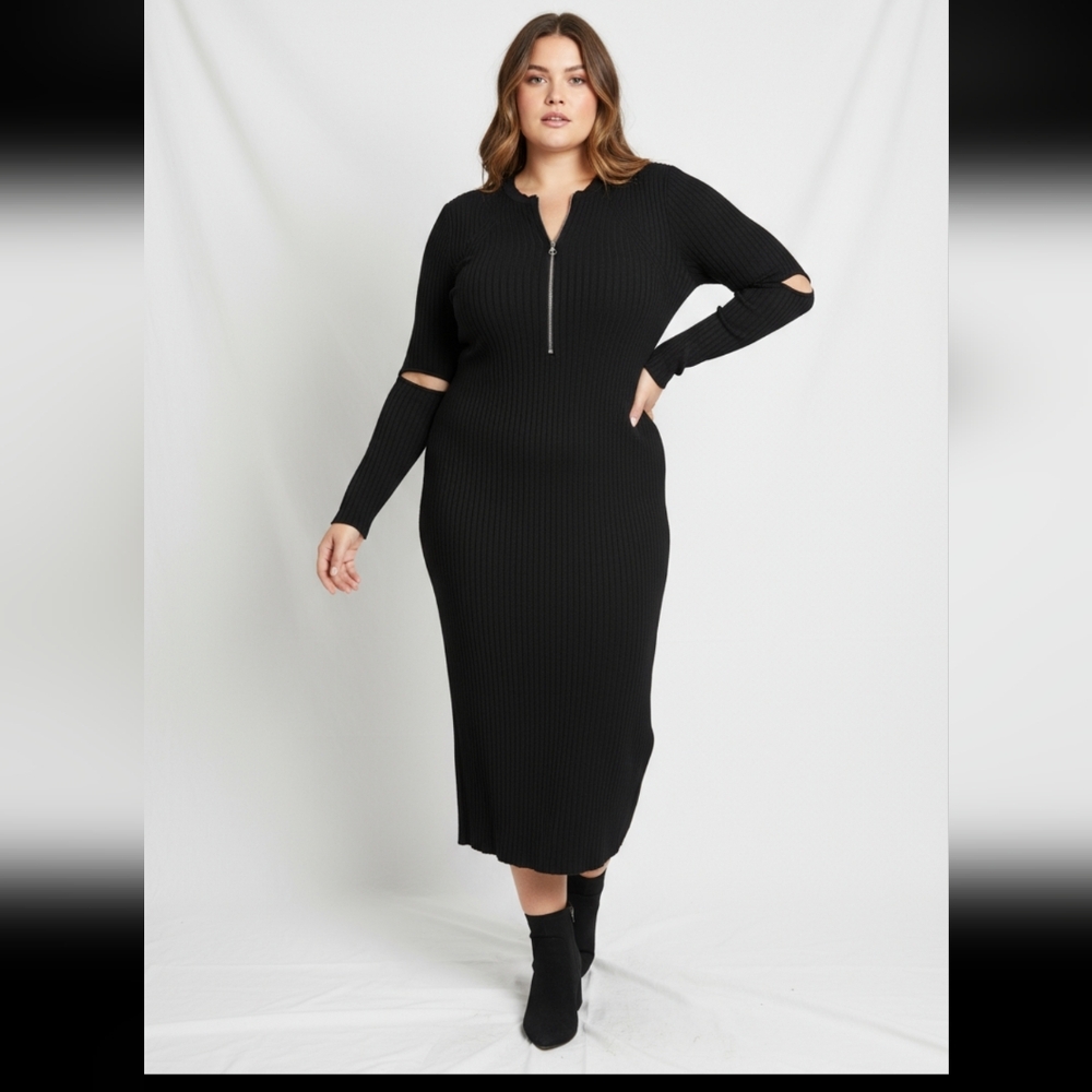 NWOT City Chic Black Ribbed Midi Dress Sz Xs (14)